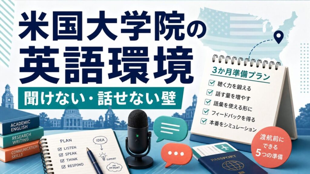 米国大学院の英語環境で聞けない話せない壁を示すサムネイル