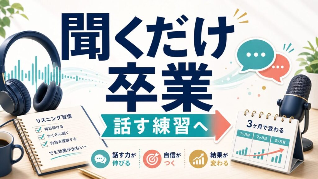 聞くだけ学習から話す練習へ切り替えるリスニング改善記事のサムネイル