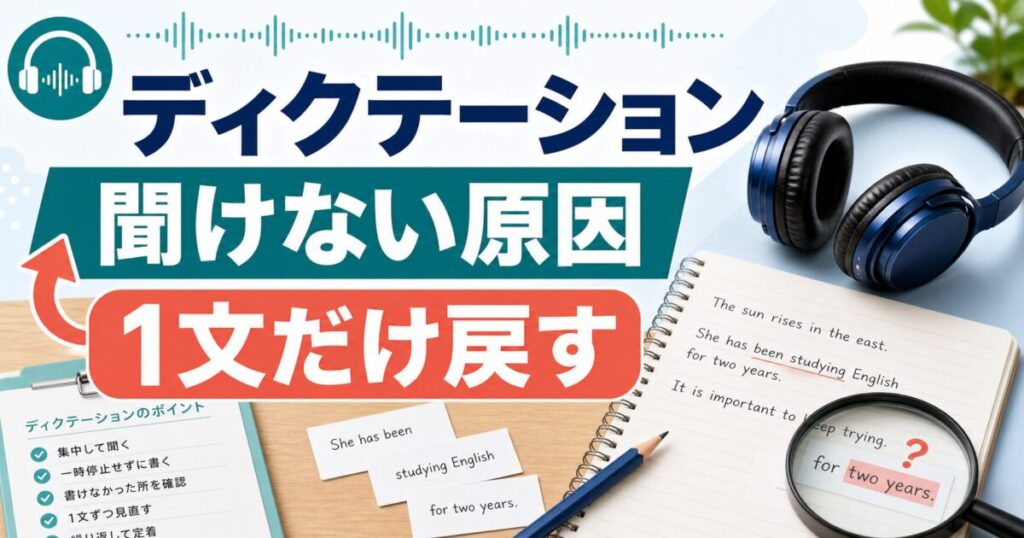 ディクテーション練習で聞けない原因を1文だけ戻して見つけるサムネイル