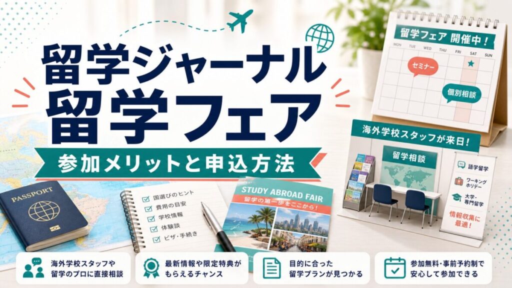 留学ジャーナルの留学フェアの参加メリットと申込方法を示すサムネイル