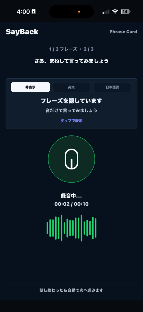 SayBack speak screen
