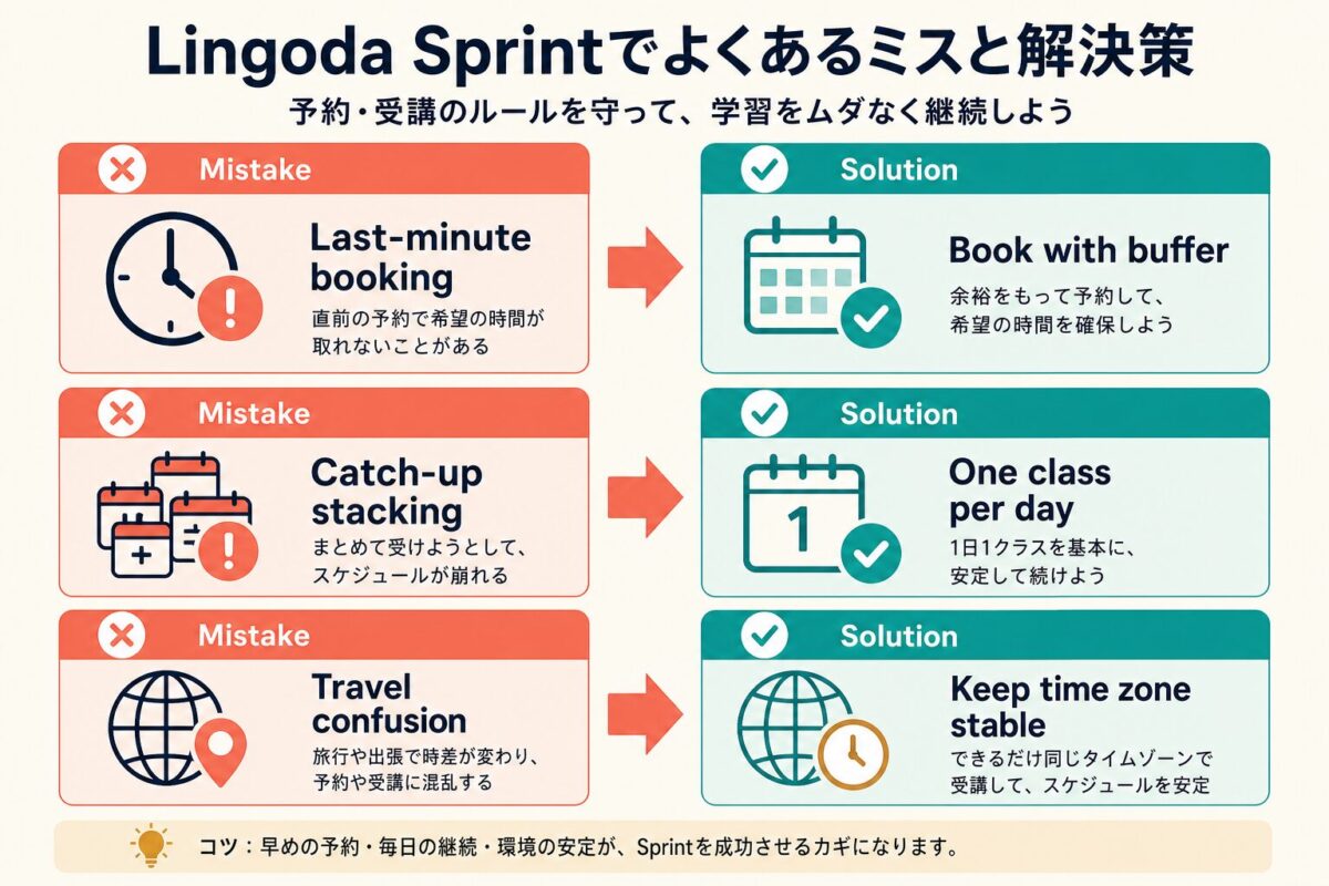 Lingoda Sprintでよくあるミスと解決策の図解