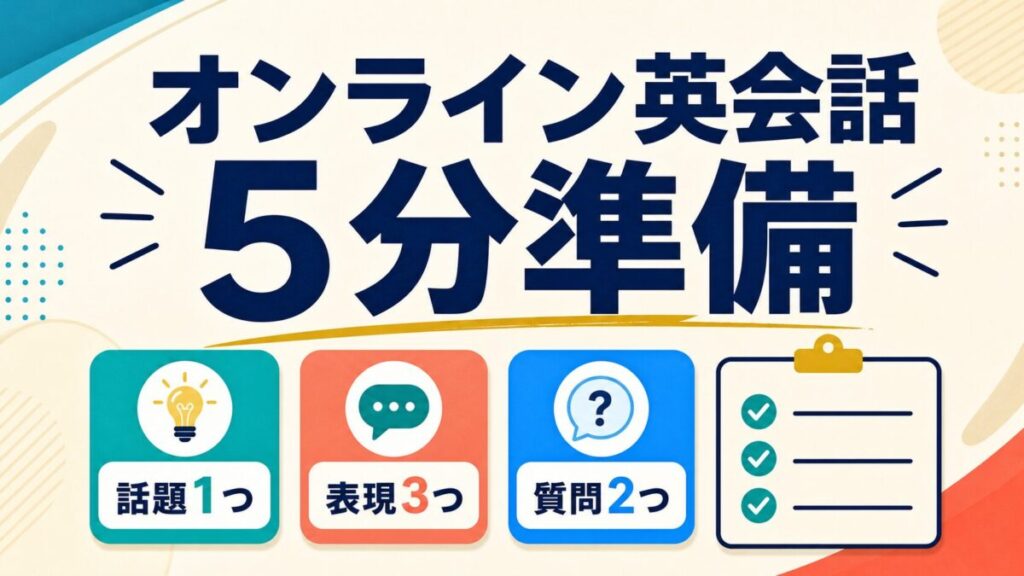 オンライン英会話前の5分準備の流れを示すサムネイル