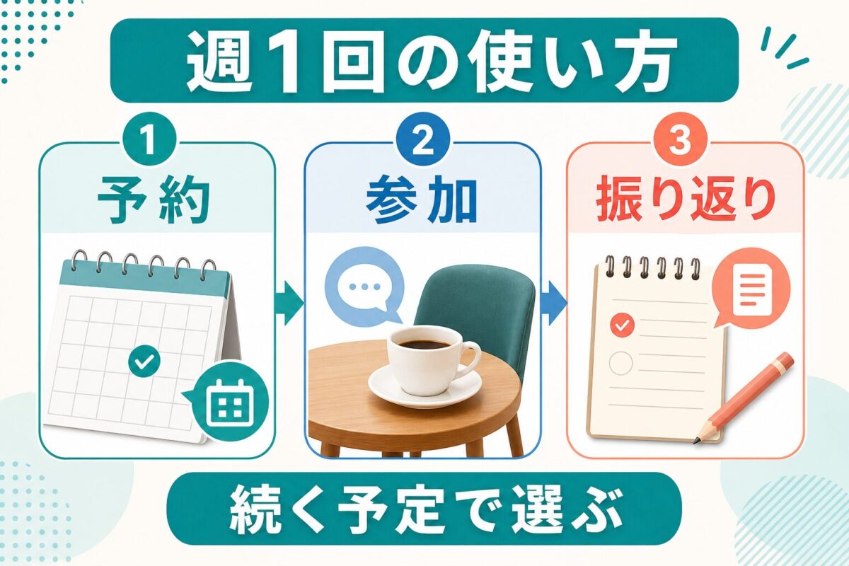 LanCulを週1回で続ける予約参加振り返りの図解