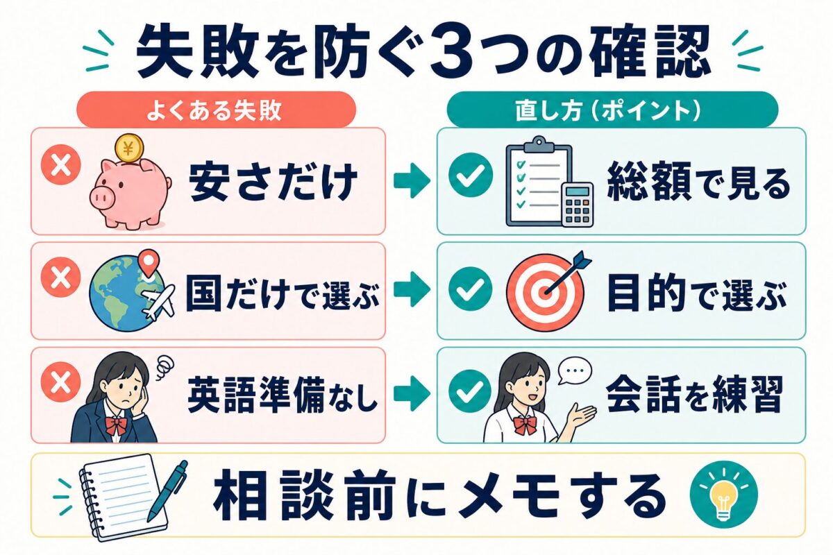 高校生の夏休み留学で安さだけ・国だけ・英語準備なしの失敗を防ぐ図解
