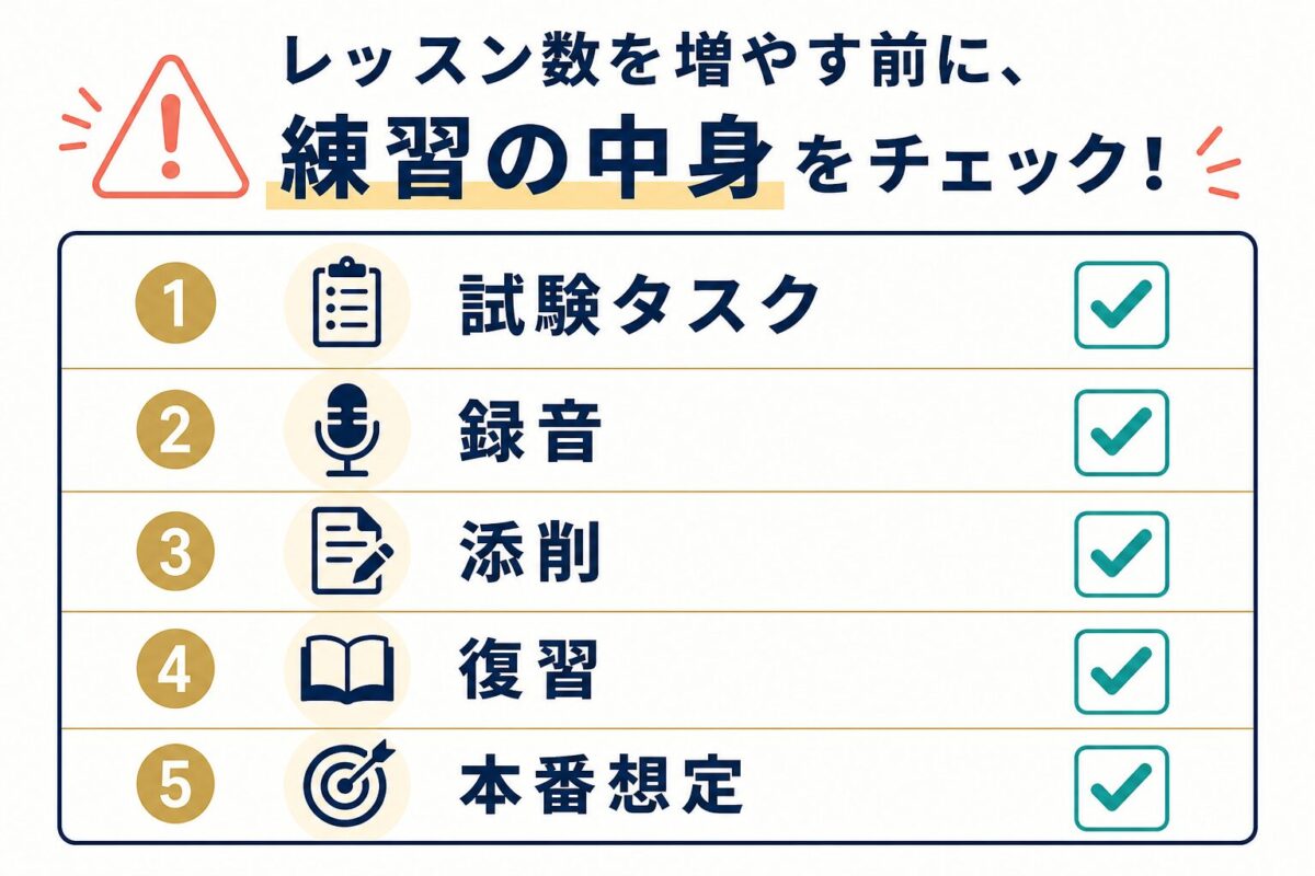 試験タスク・録音・添削・復習・本番想定を確認するチェックリスト