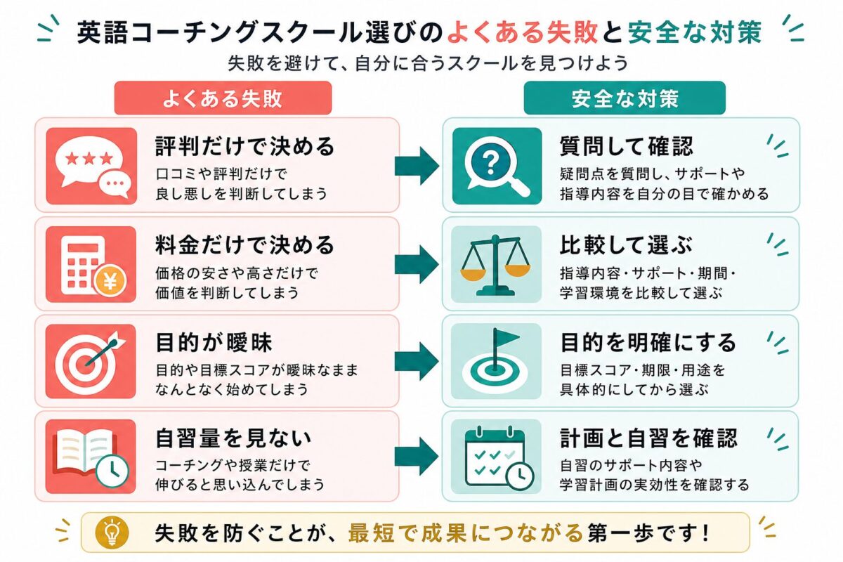 英語コーチング選びで失敗しやすい点と安全な対策