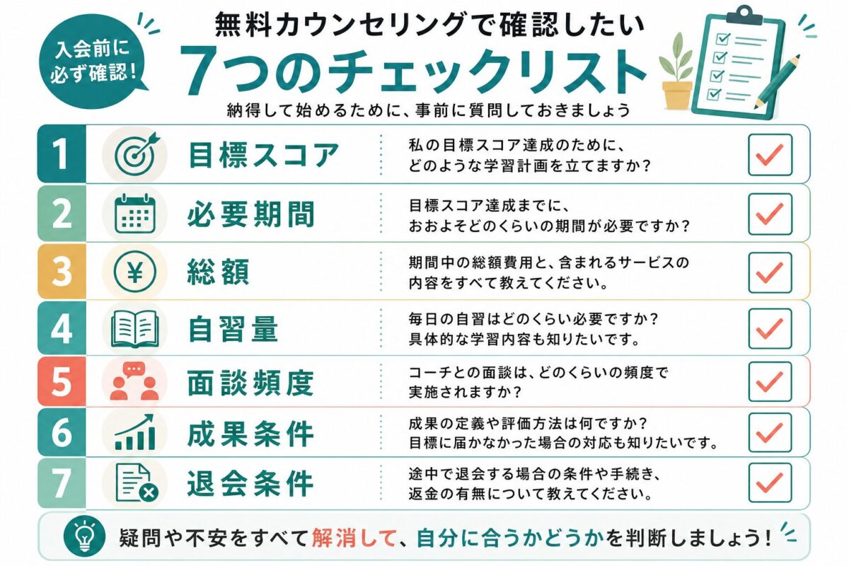 LIBERTY ENGLISH Academyの無料カウンセリングで確認したい項目チェックリスト