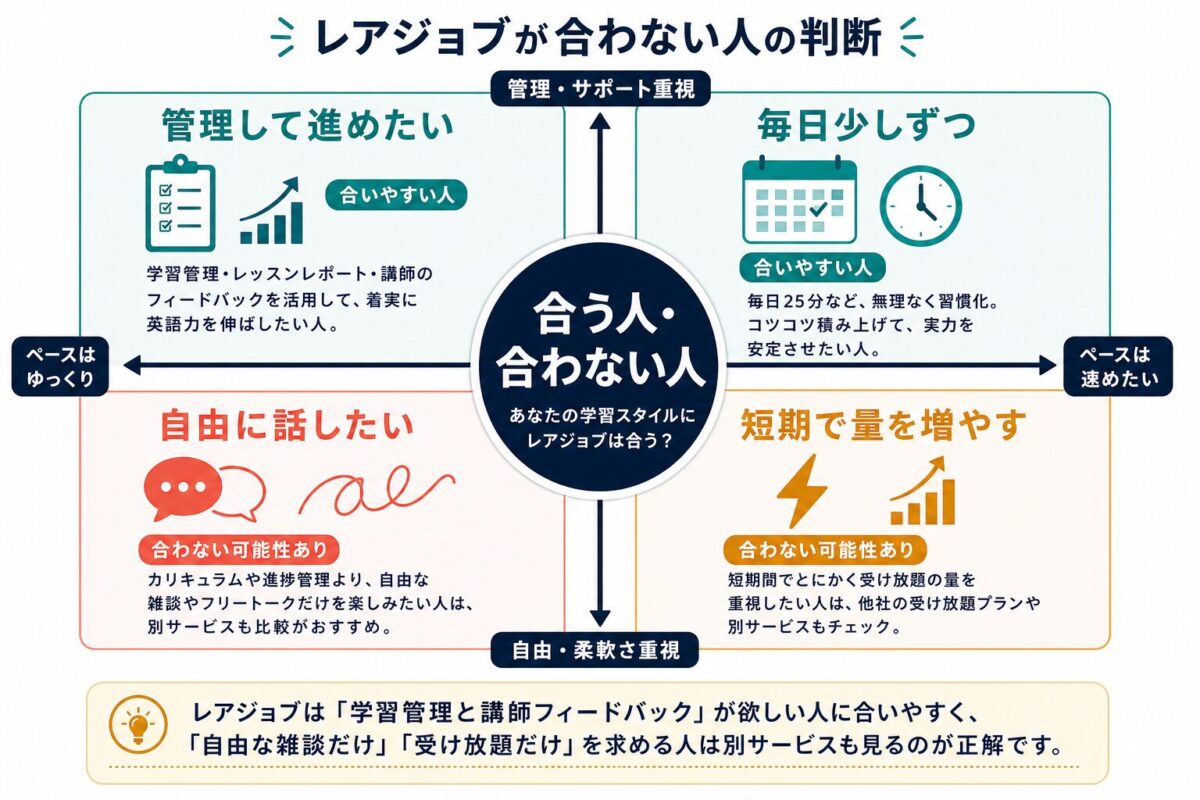 レアジョブが合う人と合わない人を四象限で整理した図解