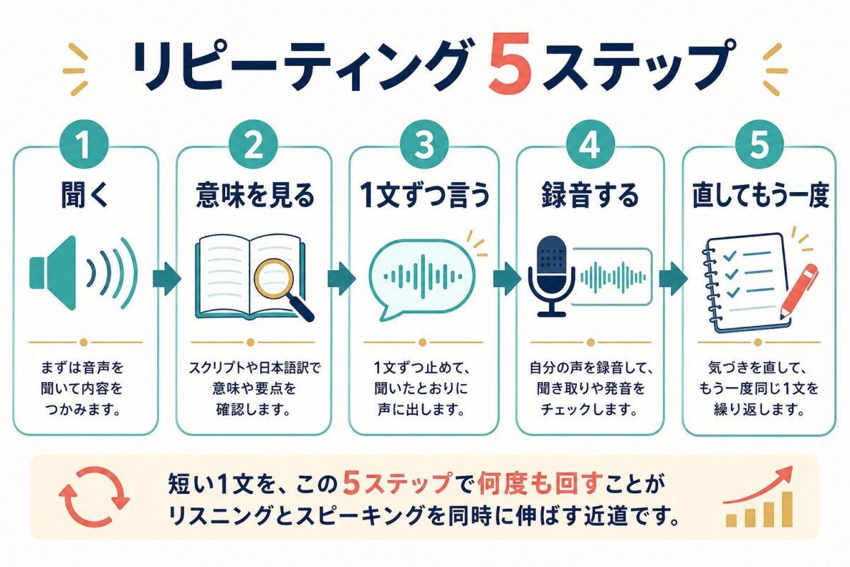 リピーティングの5ステップを示した図解