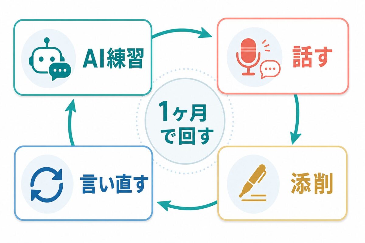 Asteria for Businessを1ヶ月でAI練習、Online Speaking、添削、言い直しへ回す流れ