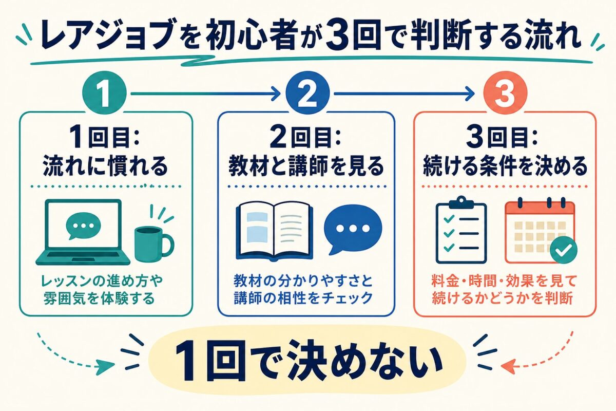 レアジョブを初心者が3回で判断する流れ