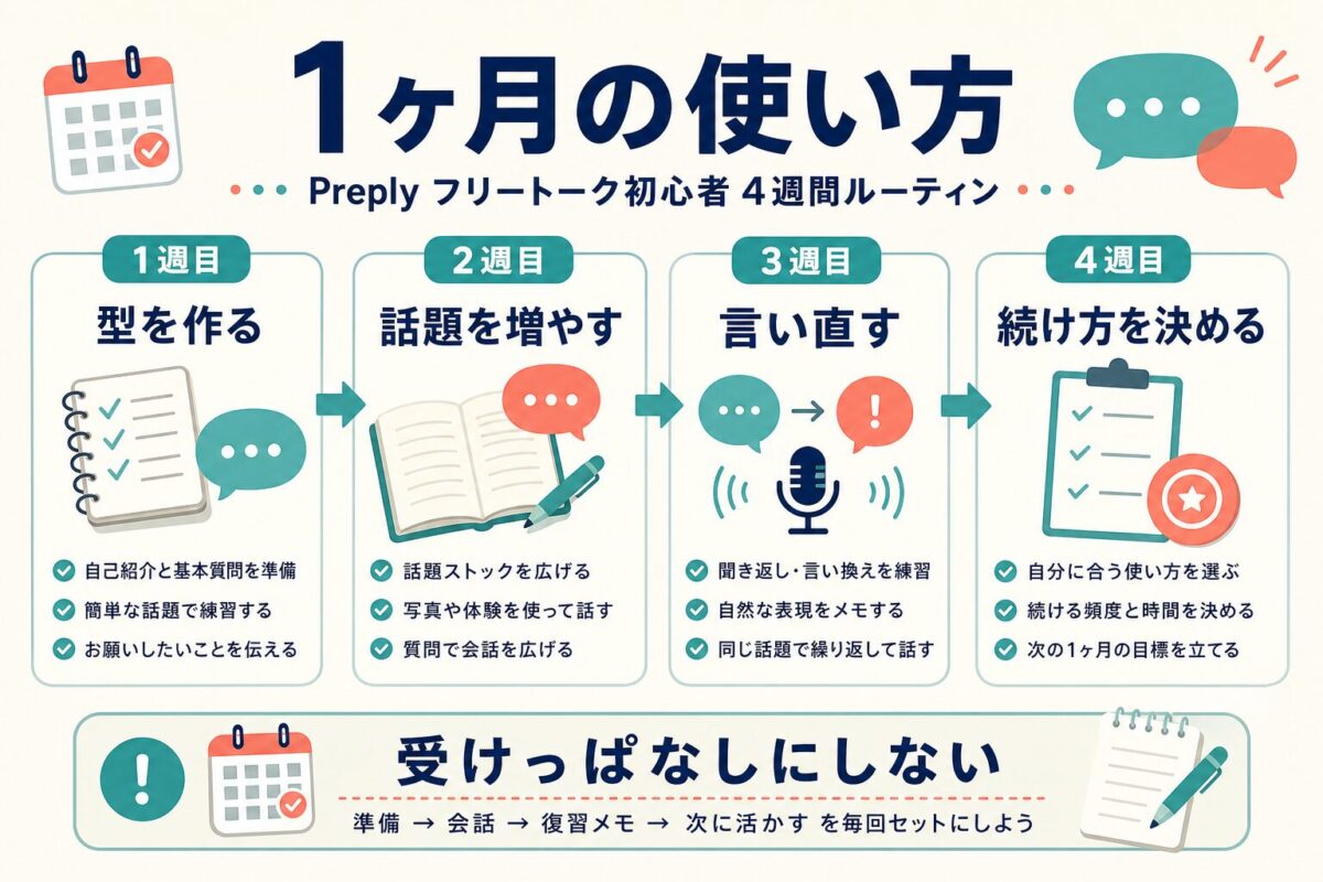 Preplyのフリートーク初心者が1ヶ月で使い方を整える流れ