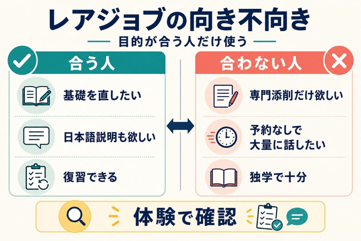 レアジョブでIELTS Speaking対策が合う人と合わない人を分けた図解