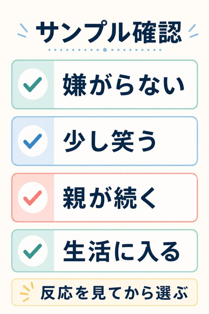 無料サンプルで子どもの反応を見るチェックリスト図解