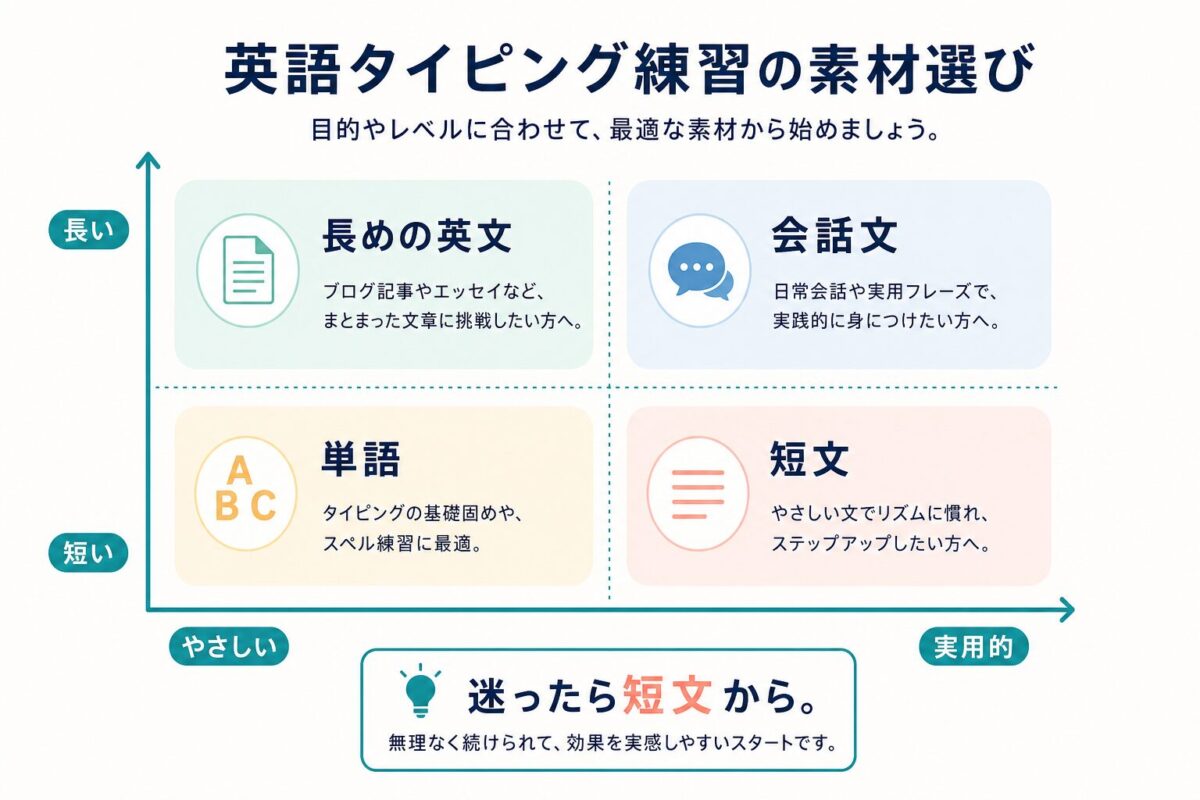 英語タイピング練習で使う素材の選び方