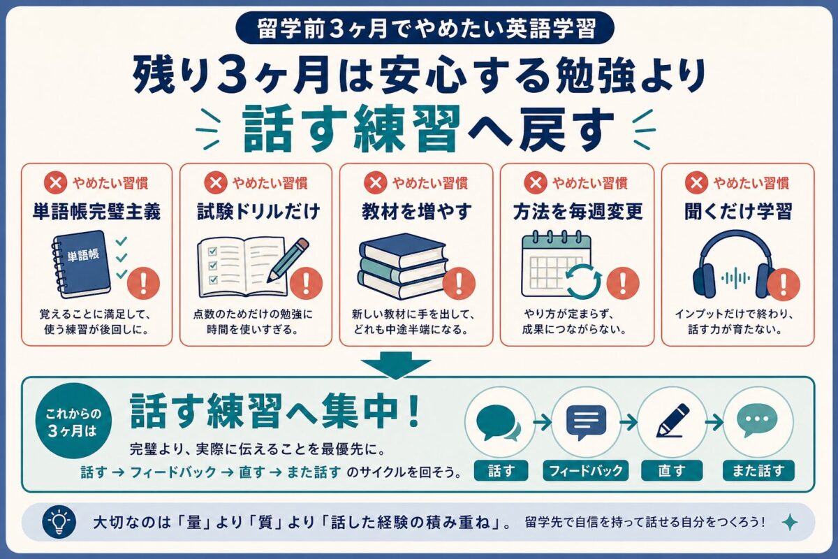 留学前3ヶ月からやめる英語学習の行動リスト
