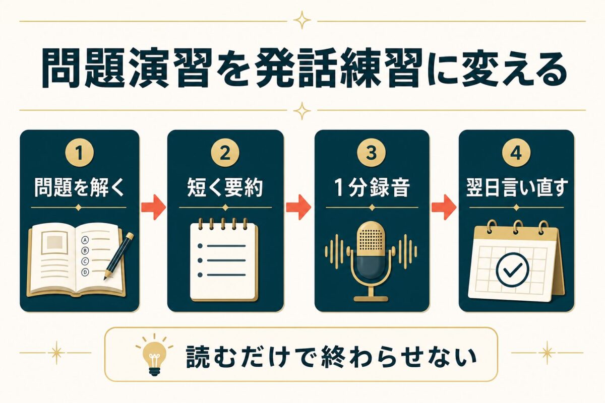 問題演習を短い要約と録音で発話練習に変える流れ