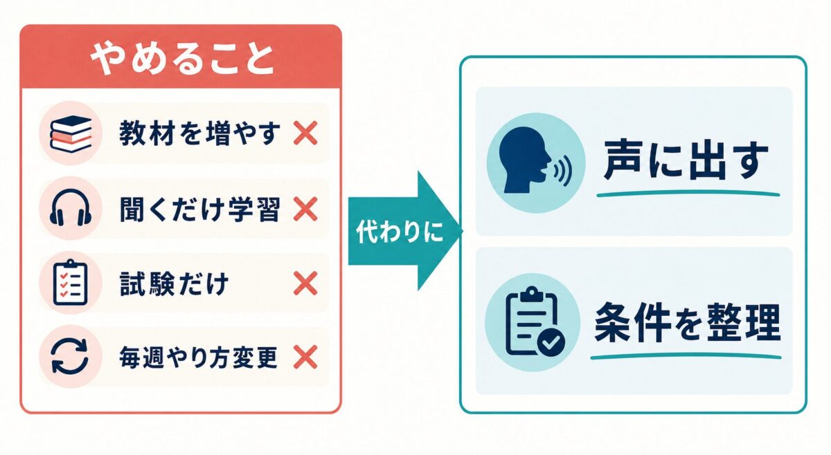 留学3ヶ月前にやめる英語準備と代わりにやることの図解