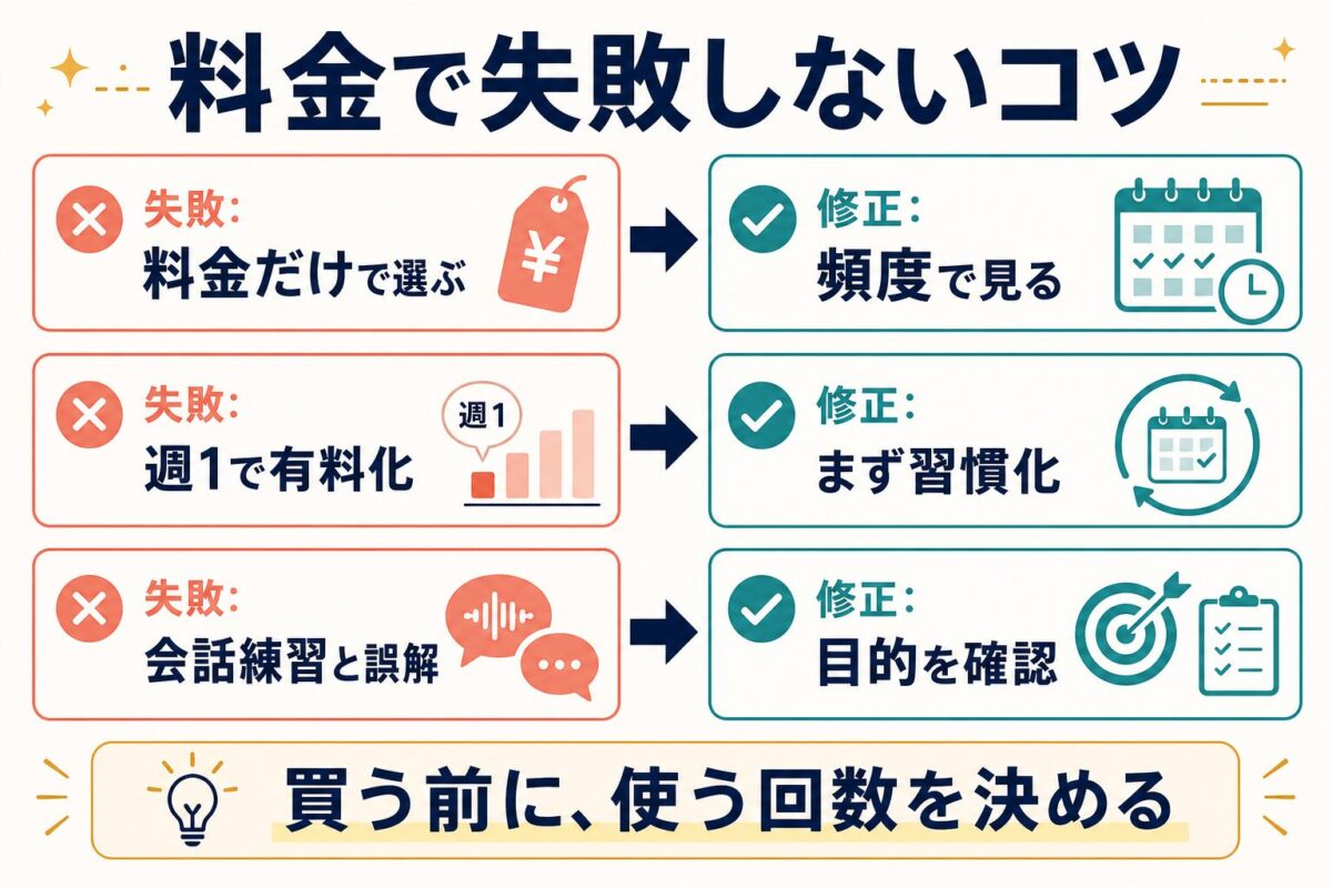 Mondlyの料金で失敗しないために頻度と目的で選ぶ修正ポイントの図解