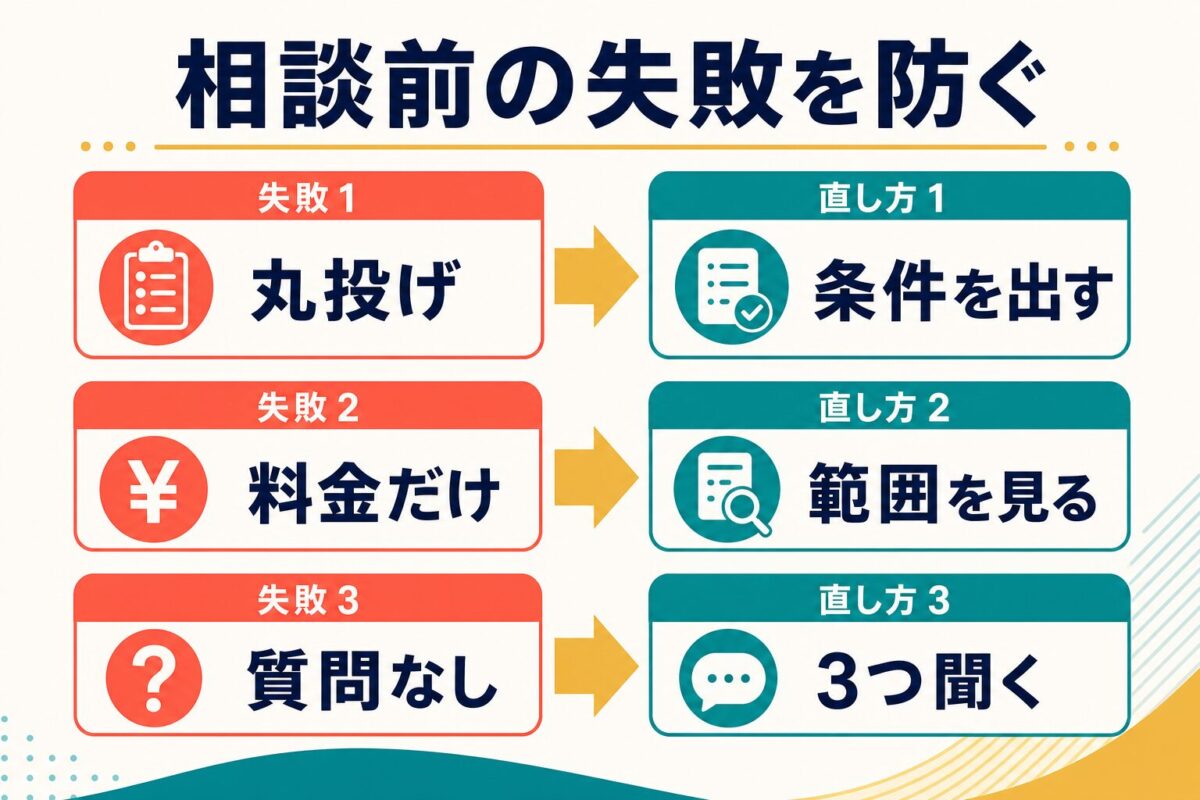 スパルタ英会話無料カウンセリング前の丸投げ、料金だけ、質問なしを防ぐ図解