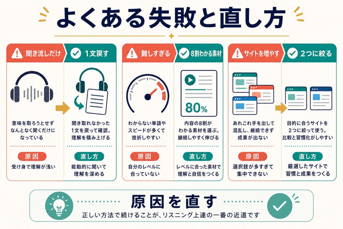 リスニング練習でよくある失敗と直し方
