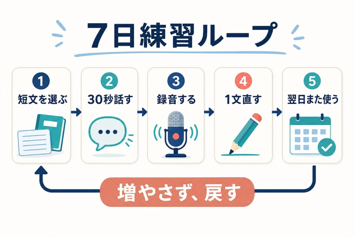 読める英語を口から出すための7日練習ループ図解
