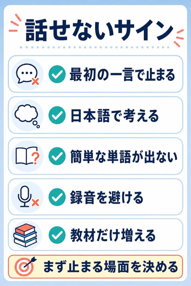 読めるのに話せない人に多い話せないサインを示す図解
