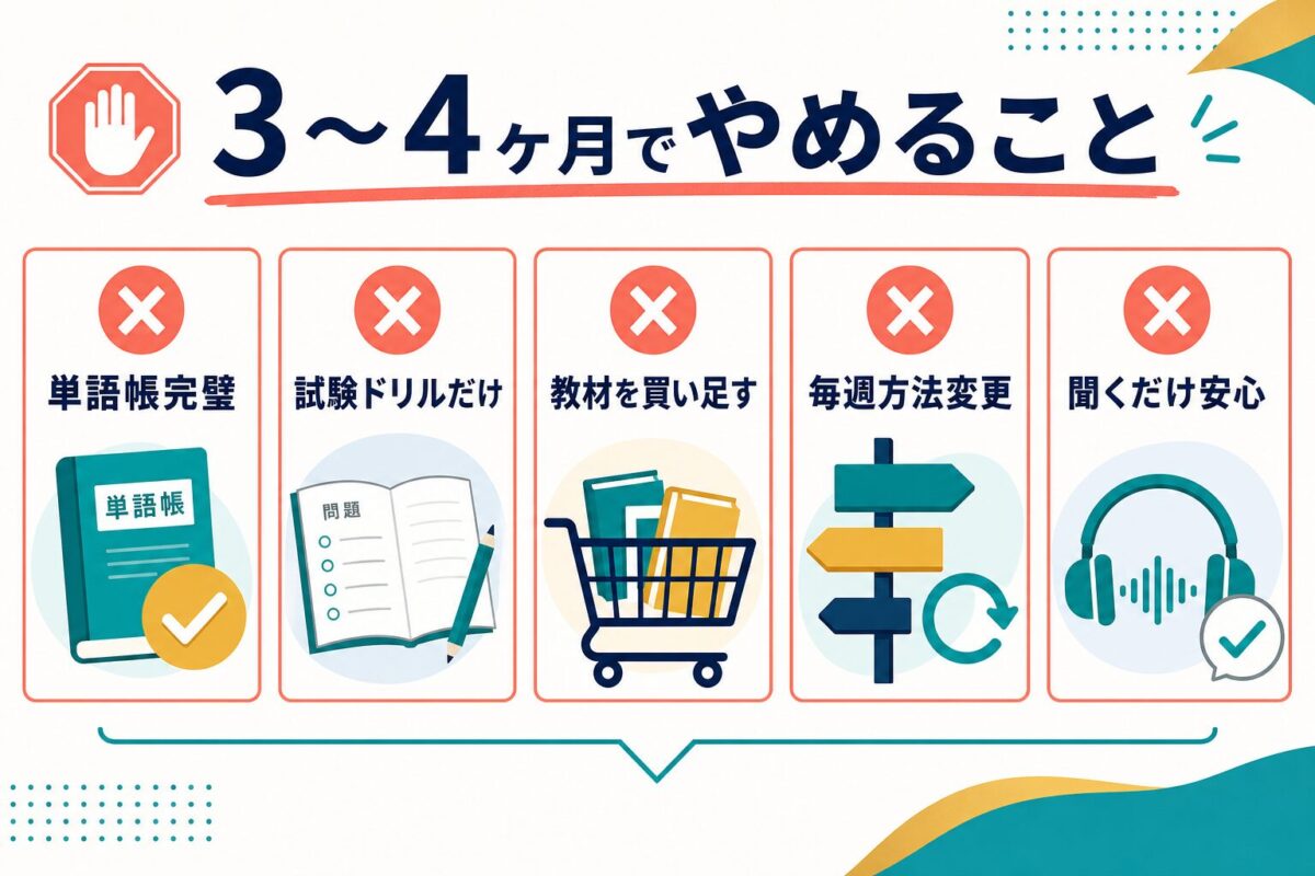 3ヶ月から4ヶ月でやめる学習パターンを整理する図