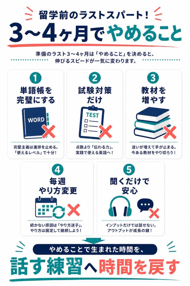 留学前3ヶ月からやめる英語学習の行動リスト