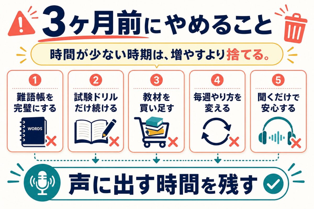 留学3ヶ月前にやめる勉強を整理したチェックリスト図解