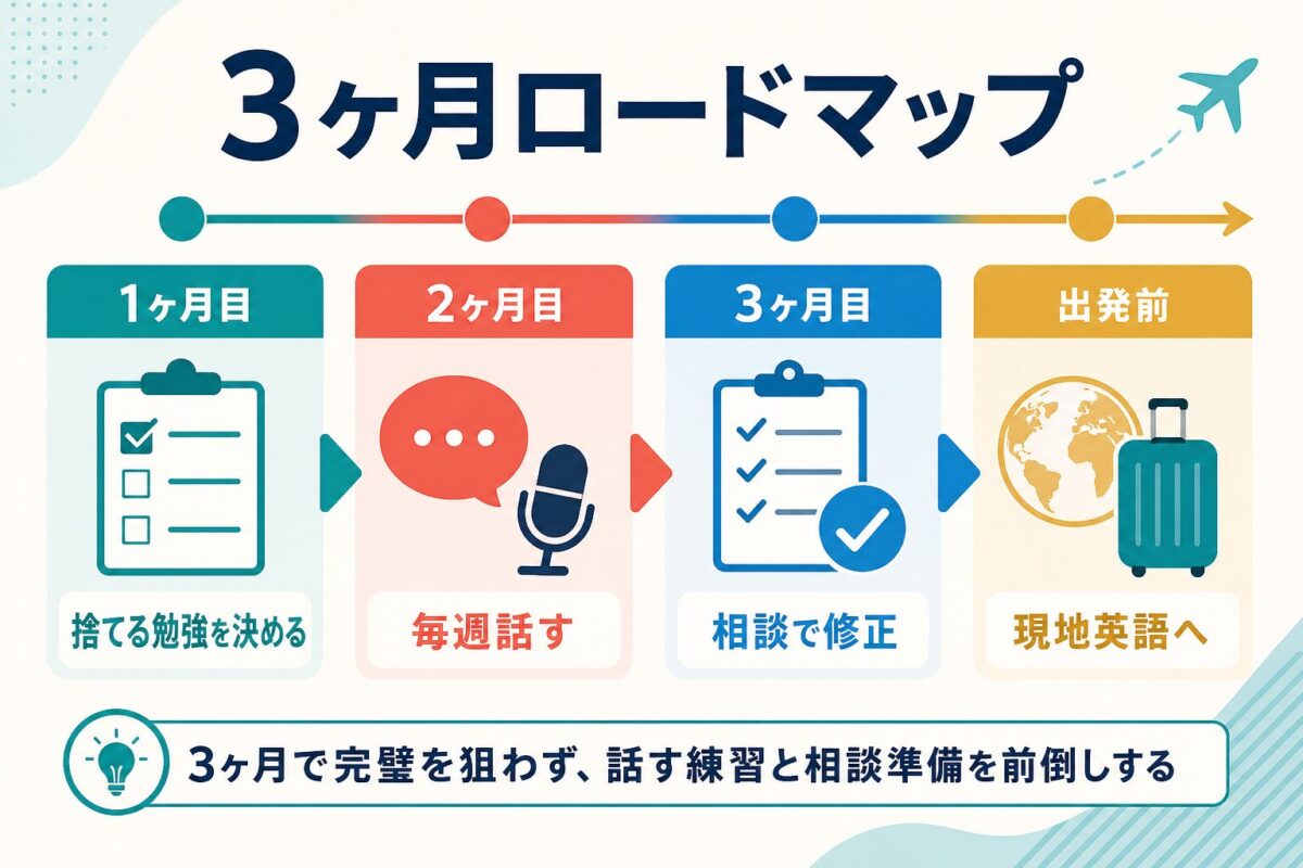 留学前3ヶ月の英語準備ロードマップ図解