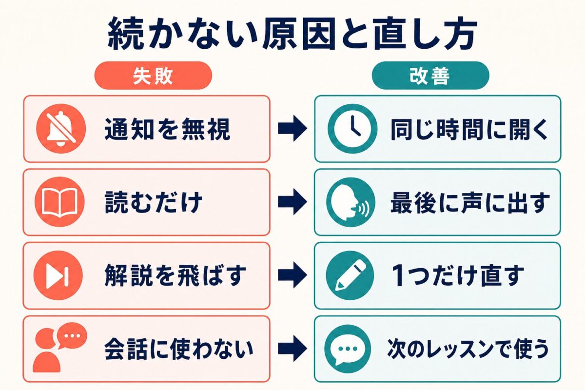 Gymglishが続かない原因と改善策を整理した図解