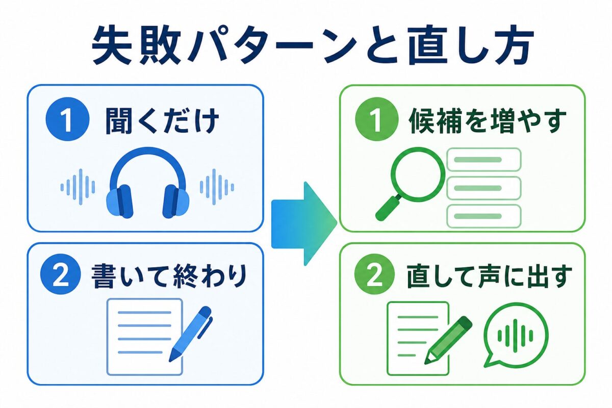 英語ディクテーションアプリの失敗パターンと直し方