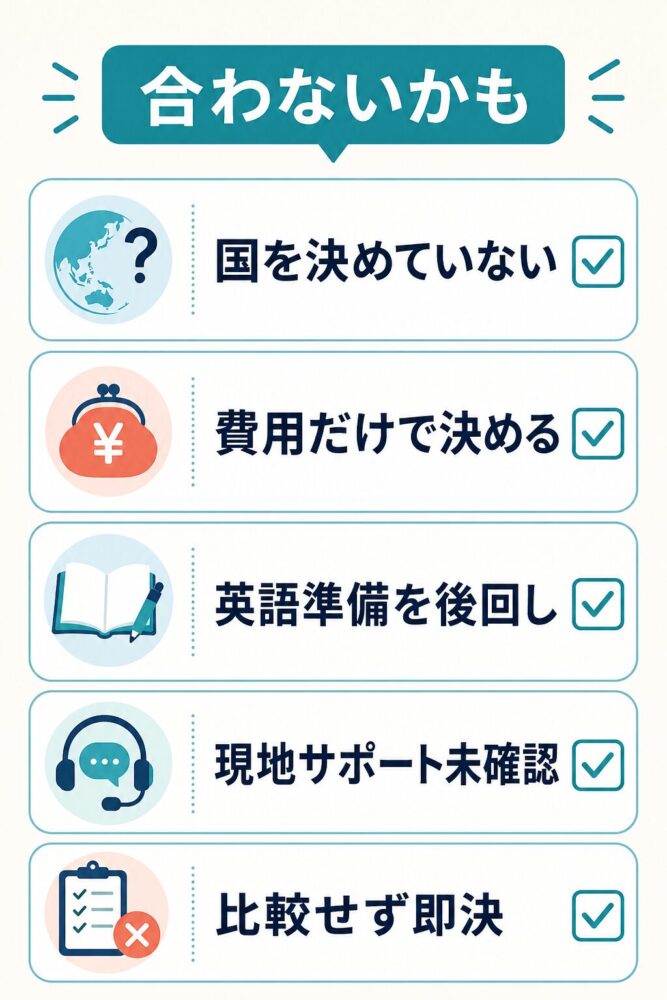 フィリピン留学ナビが合わない可能性がある条件を整理したチェックリスト図解