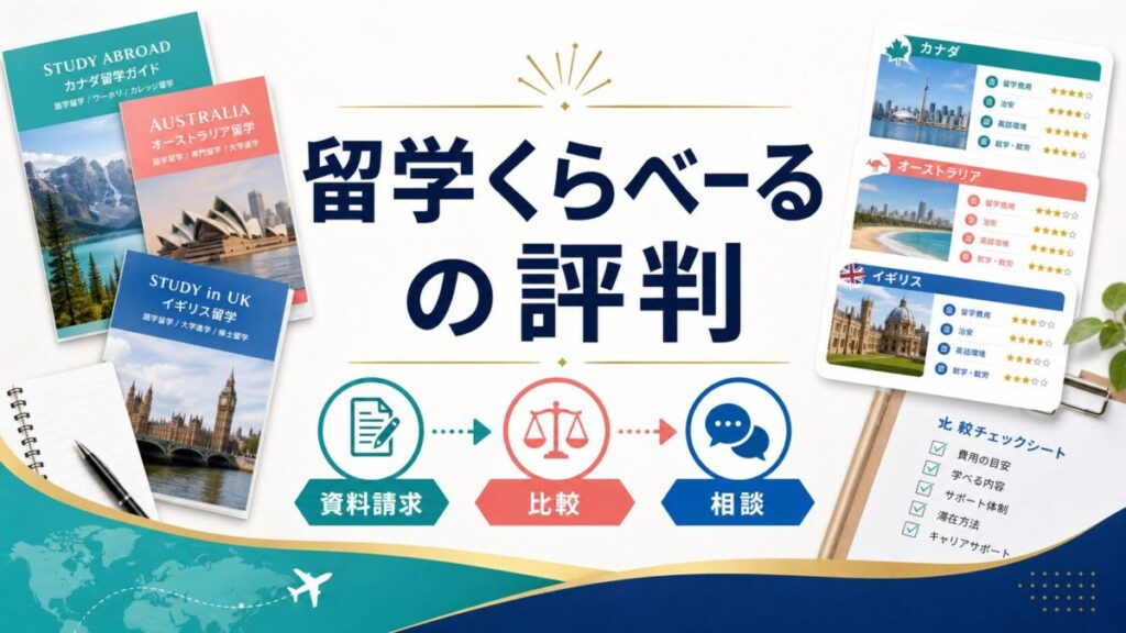 留学くらべーるの評判と資料請求の使い方を整理したアイキャッチ