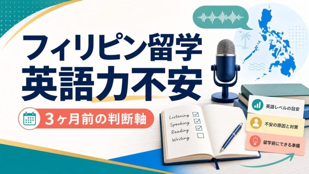 スマ留のフィリピン留学で英語力不安を3ヶ月前に整理するアイキャッチ