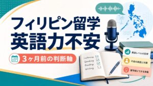 スマ留のフィリピン留学で英語力不安を3ヶ月前に整理するアイキャッチ