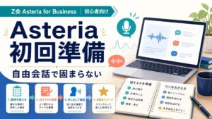 Asteria for Businessの初回準備と自由会話で固まらないポイントを示すサムネイル