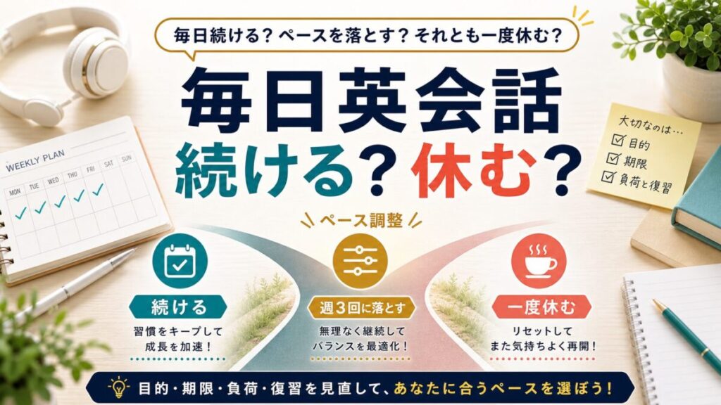 毎日英会話を続けるか休むかを判断する記事サムネイル