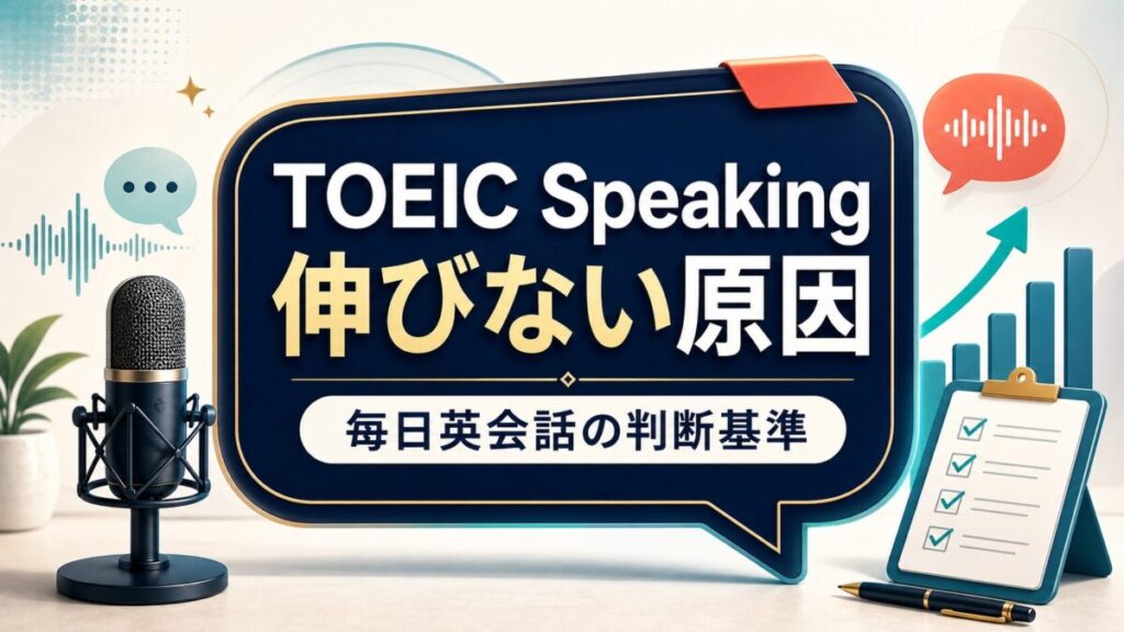 TOEIC Speakingが伸びない原因と毎日英会話の判断基準を示すAI生成サムネイル