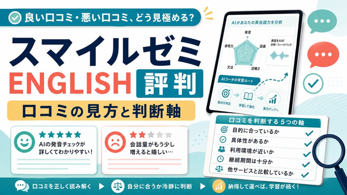 スマイルゼミENGLISHの評判と口コミの見方を示すサムネイル