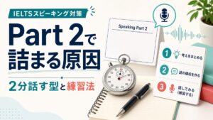IELTS Speaking Part 2で詰まる原因と2分話す型を示すサムネイル