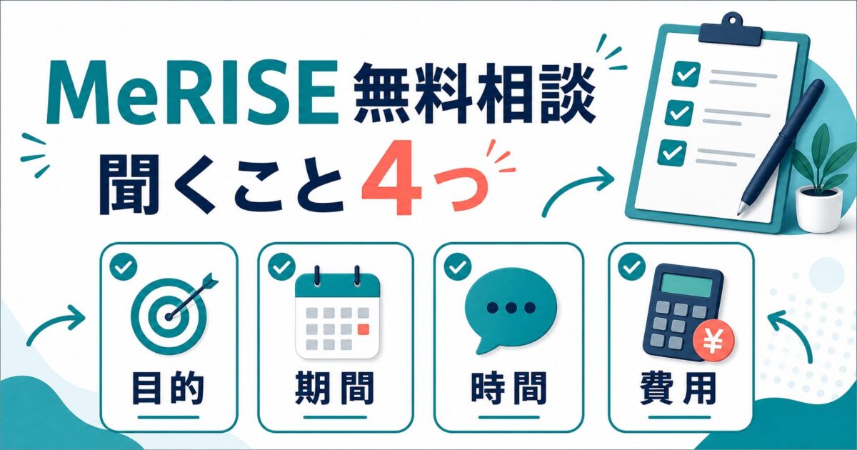 MeRISEの無料相談で聞くことを示すサムネイル