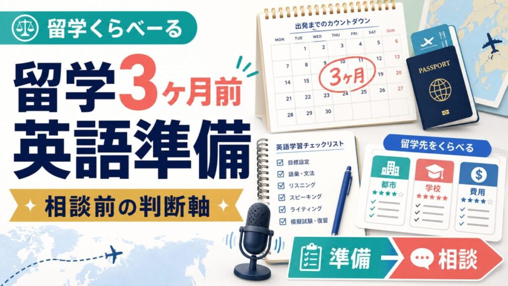 留学くらべーるを3ヶ月前の英語準備と相談前判断軸で整理したアイキャッチ