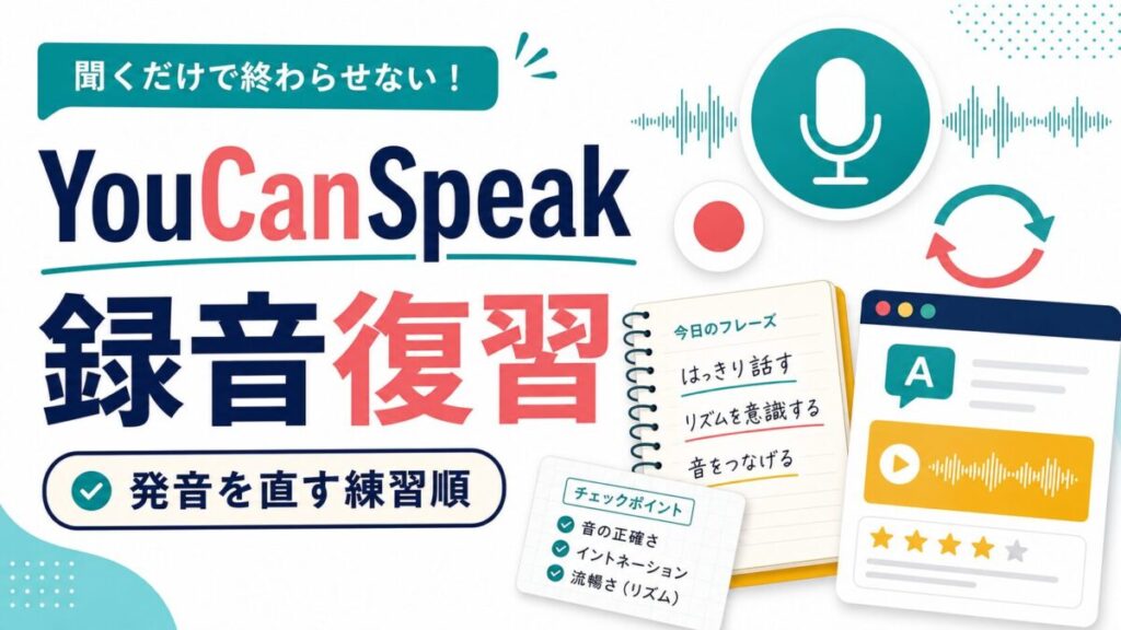 YouCanSpeakの録音復習と発音練習順を示すAI生成サムネイル