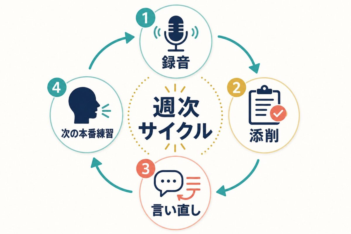 録音・添削・言い直し・次の本番練習を回す週次サイクル