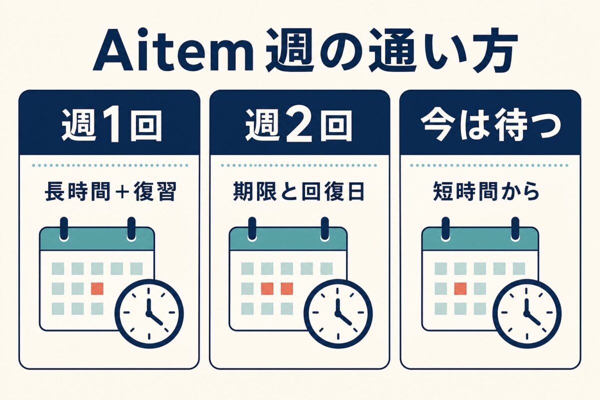 Aitemを週1回・週2回・今は待つの3つに分けて判断する図解