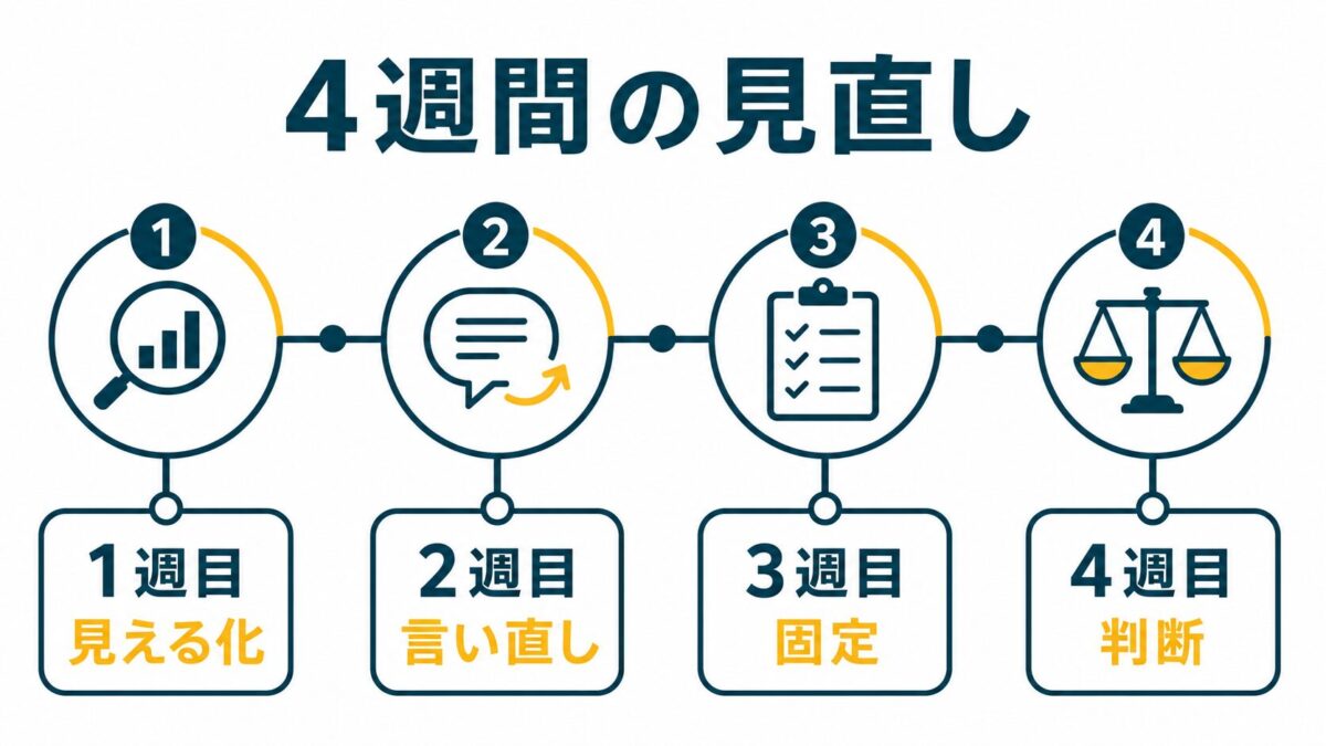 スマ英の短期集中で1週目から4週目まで復習を見直すタイムライン図解
