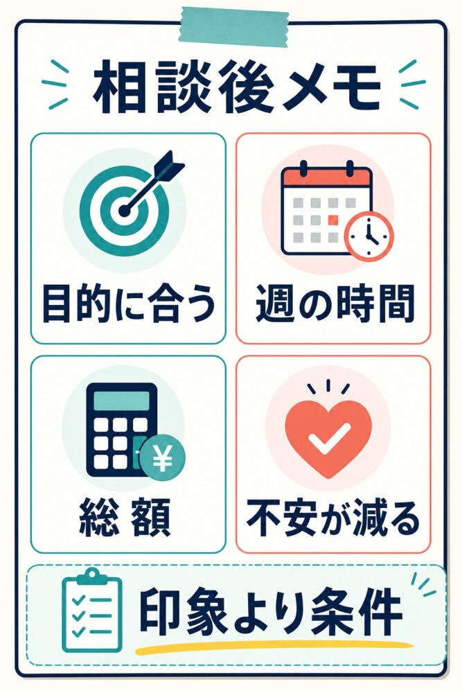 相談後に比べる条件メモ